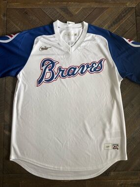 Nike Atlanta Braves MLB Baseball Jersey Men's L White Blue Officially Licensed
